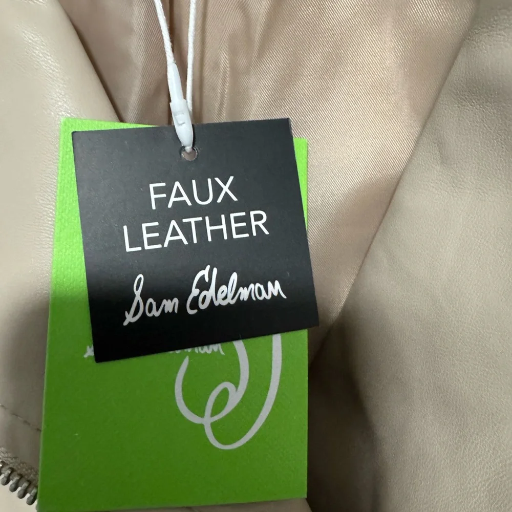 NWT-Sam Edelman Tan Faux Leather Moto Jacket. Size L